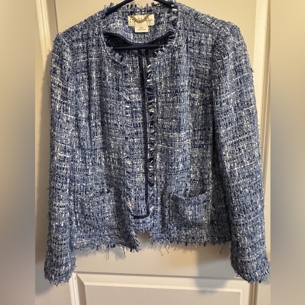 Kate Spade Broome Street Blue and White Tweed Jacket Size 4.